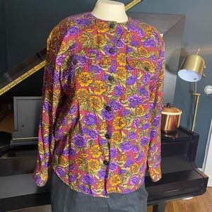 Colorayons hounds tooth floral vintage button up blouse with slight shoulder pad